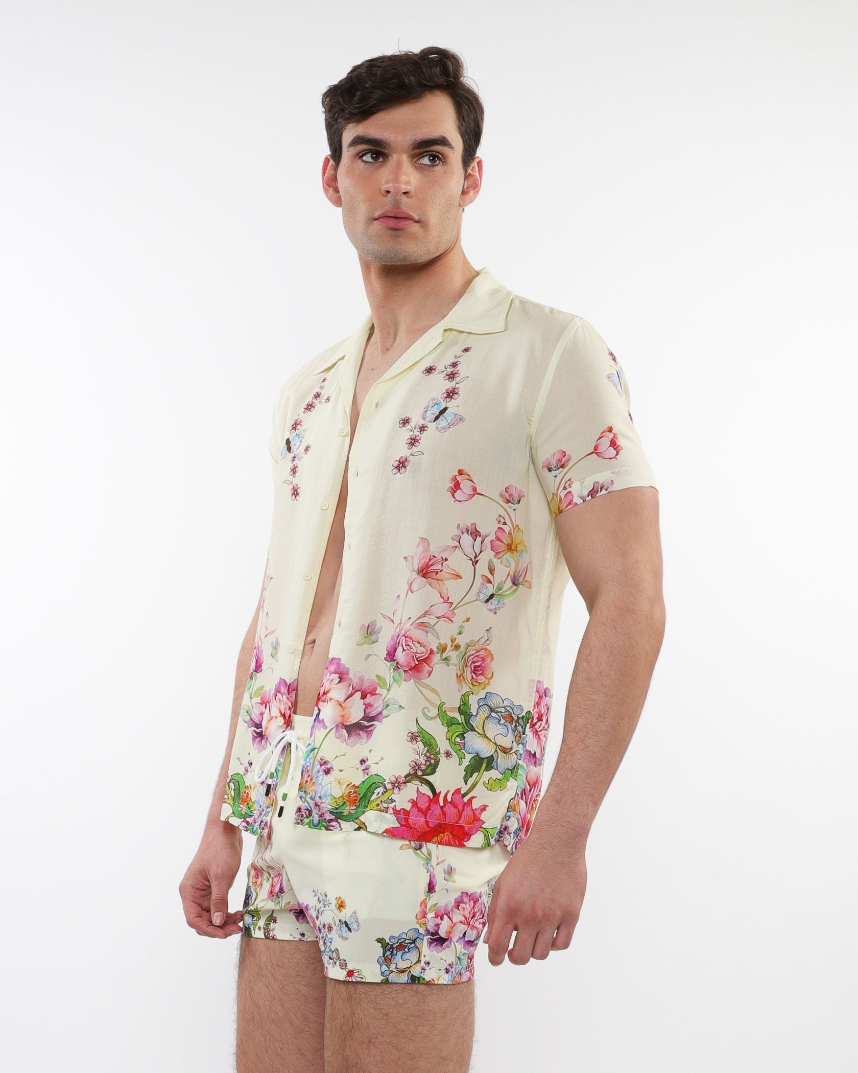 PRINTED S/S WOVEN MODAL BORDER SHIRT