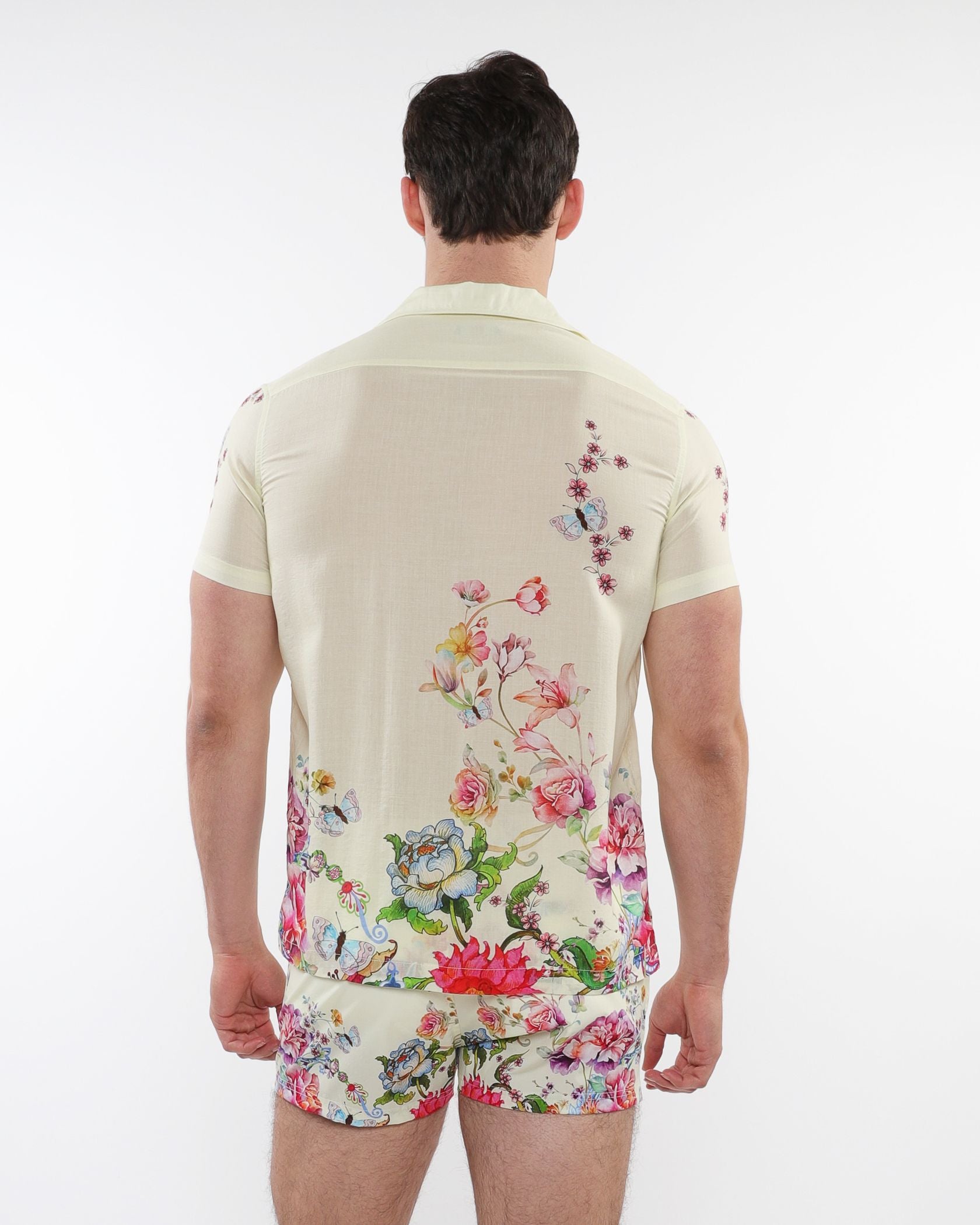 PRINTED S/S WOVEN MODAL BORDER SHIRT