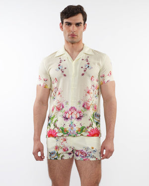 PRINTED S/S WOVEN MODAL BORDER SHIRT