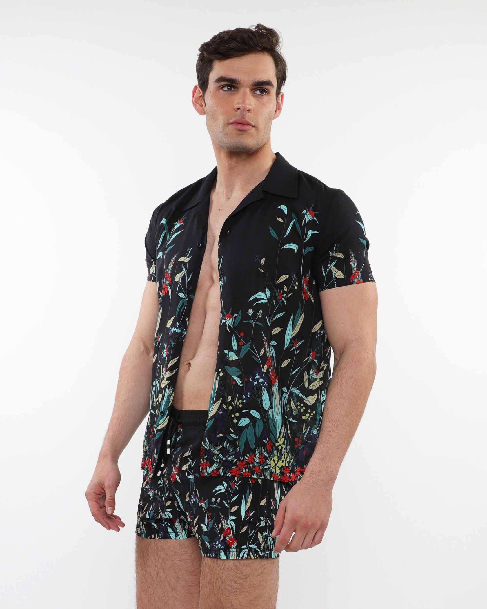 PRINTED S/S WOVEN MODAL BORDER SHIRT