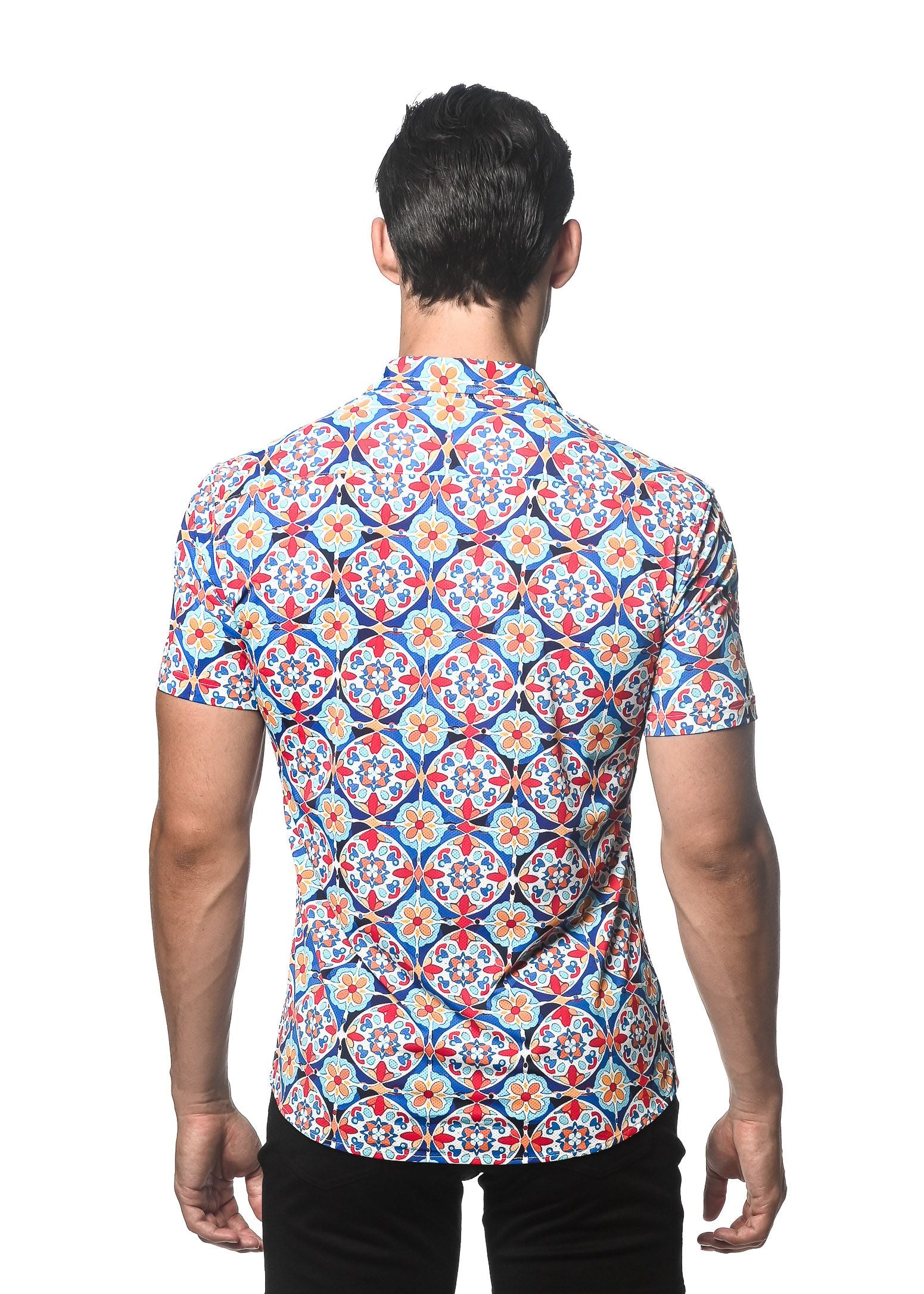 TILE PRINTED PERFORMANCE S/S SHIRT W/ CONTRAST PLACKET