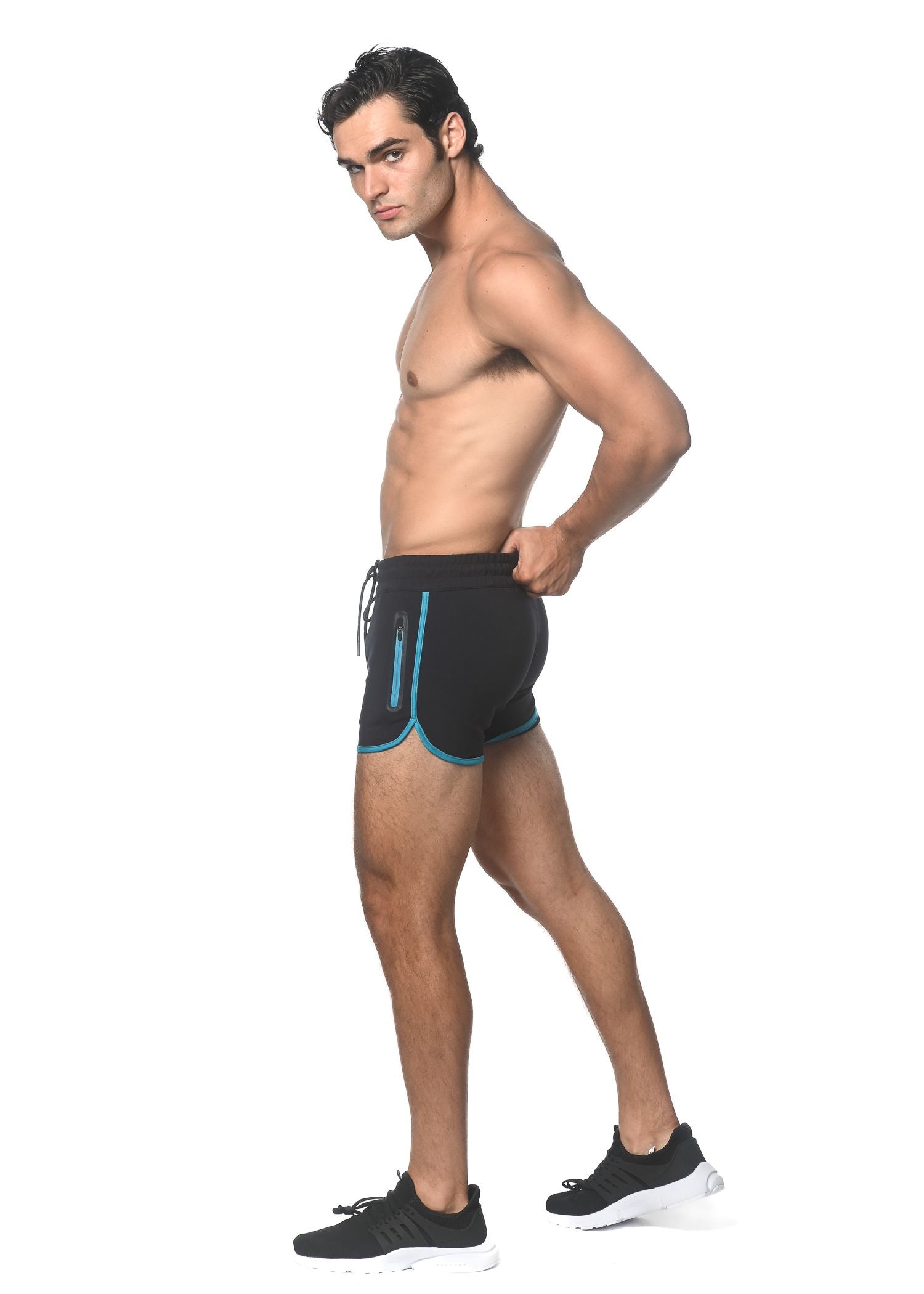 SPRINTER STRETCH GYM SHORTS W/ HEAT WELD ZIPPERS