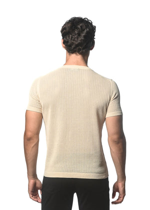 TEXTURED OPEN MESH KNITTED CREW TEE