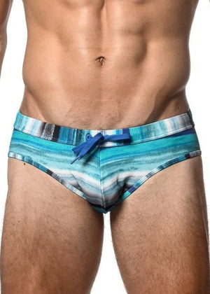 WATERCOLOR STRIPE PRINTED SWIM BRIEF