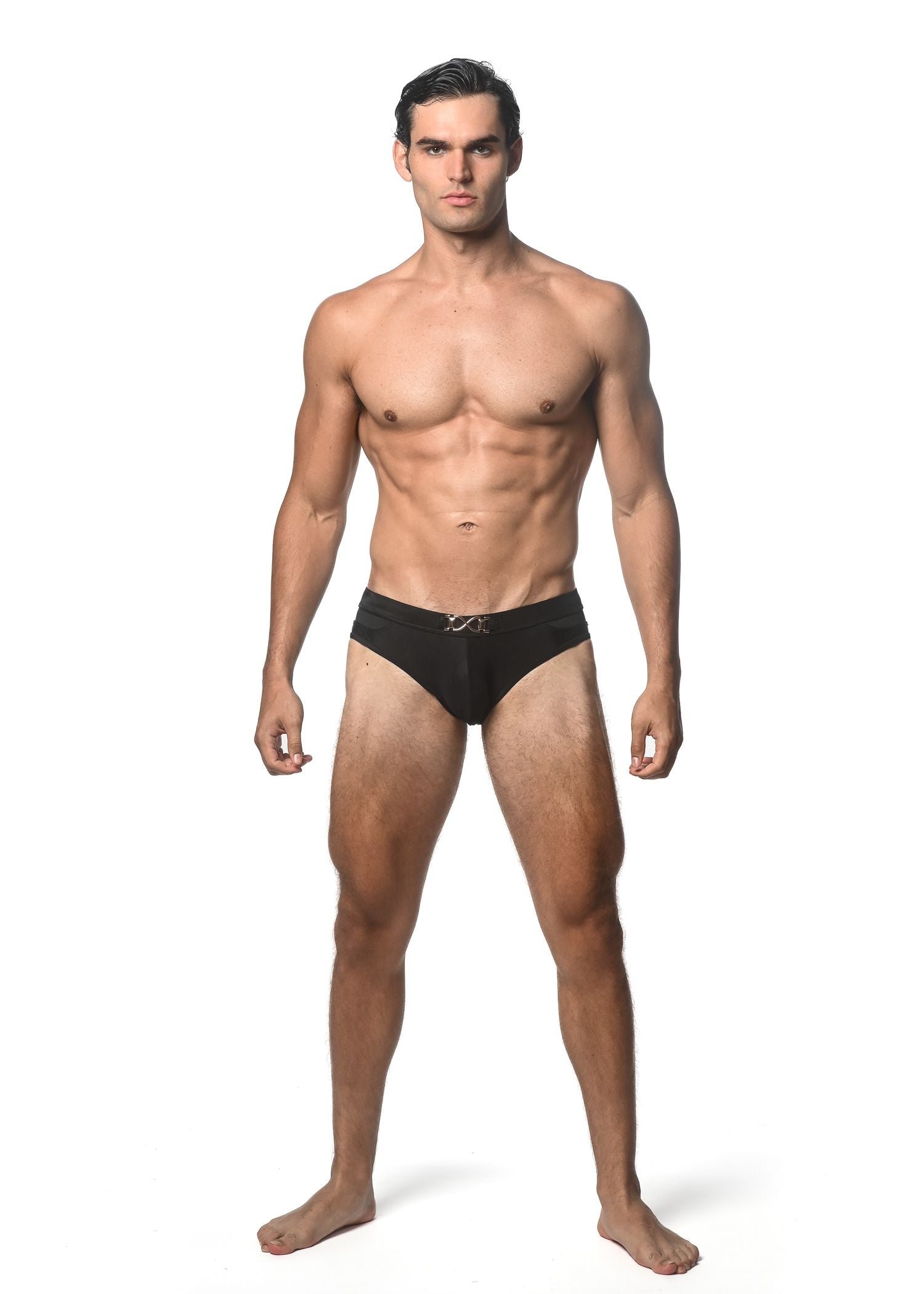 FRONT BUCKLE AND SIDE MESH PANEL SWIM BRIEFS