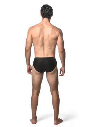 FRONT BUCKLE AND SIDE MESH PANEL SWIM BRIEFS