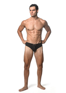 FRONT BUCKLE AND SIDE MESH PANEL SWIM BRIEFS