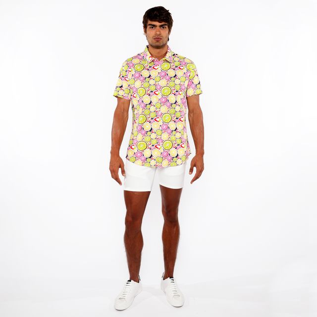 CAMISA DE PUNTO ELÁSTICO CON ESTAMPADO DE BORDE FLORAL