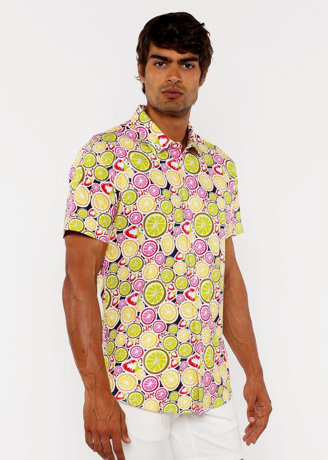 CAMISA DE PUNTO ELÁSTICO CON ESTAMPADO DE BORDE FLORAL
