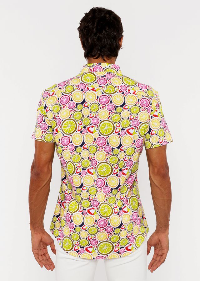 CAMISA DE PUNTO ELÁSTICO CON ESTAMPADO DE BORDE FLORAL