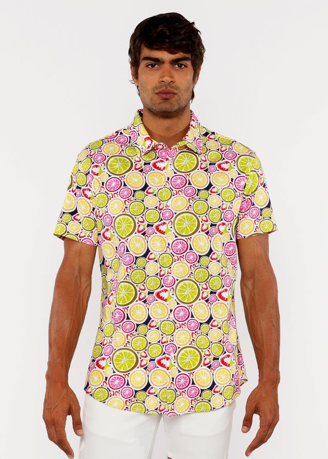 CAMISA DE PUNTO ELÁSTICO CON ESTAMPADO DE BORDE FLORAL