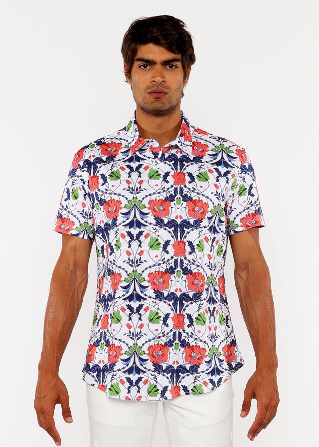 CAMISA DE PUNTO ELÁSTICO CON ESTAMPADO DE BORDE FLORAL