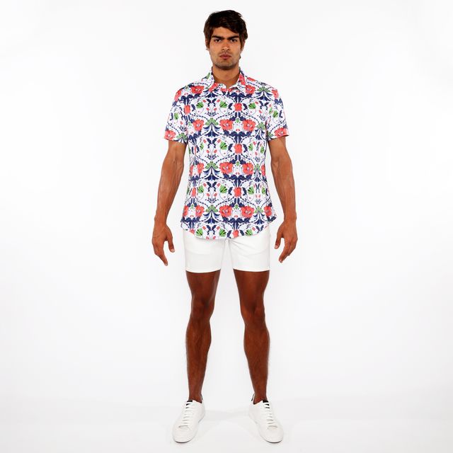 CAMISA DE PUNTO ELÁSTICO CON ESTAMPADO DE BORDE FLORAL