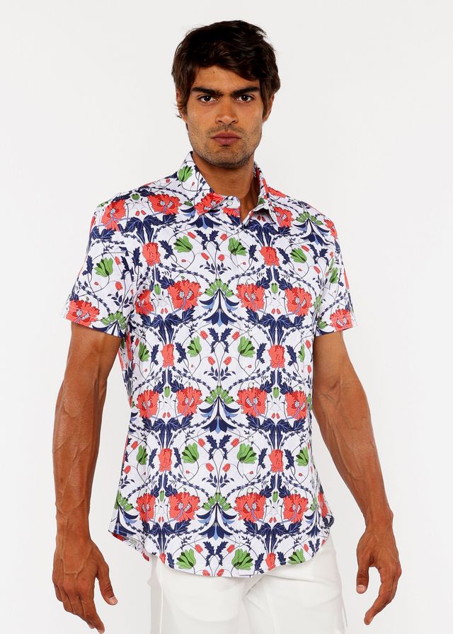 CAMISA DE PUNTO ELÁSTICO CON ESTAMPADO DE BORDE FLORAL