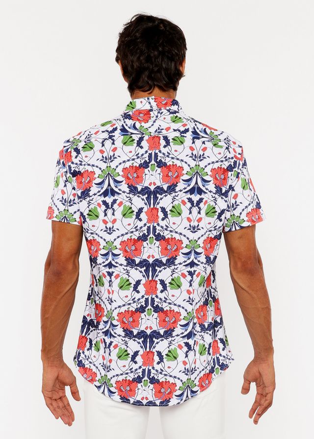 CAMISA DE PUNTO ELÁSTICO CON ESTAMPADO DE BORDE FLORAL