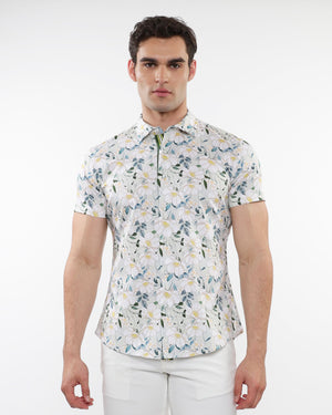 FLORAL PRINT STRETCH KNIT S/S SHIRT