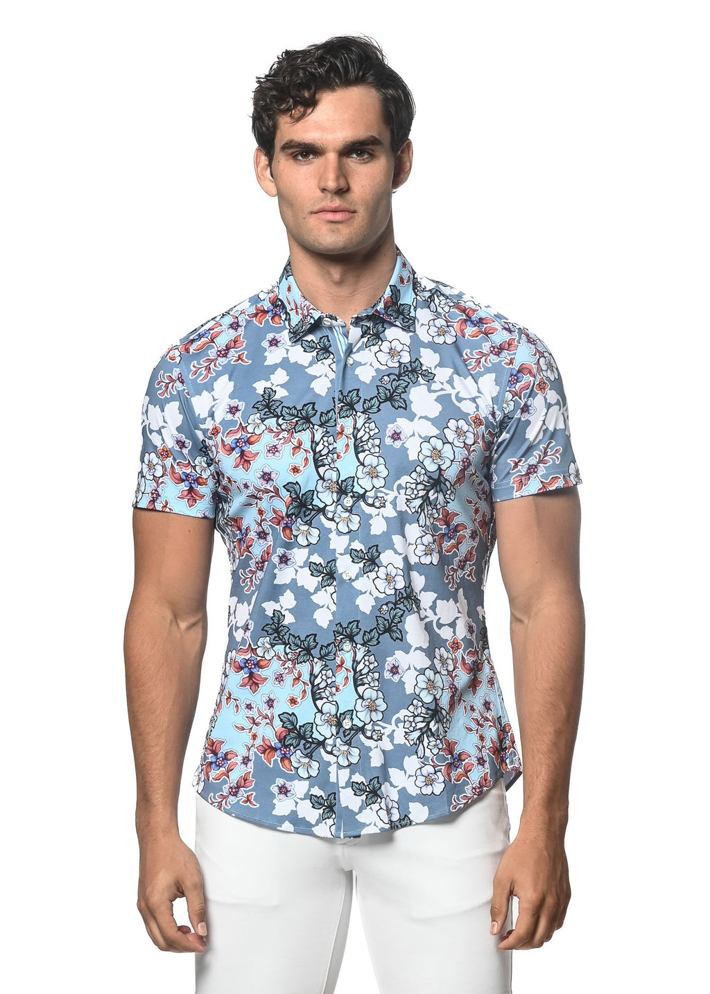 ORCHIDS PRINT STRETCH KNIT SHIRT