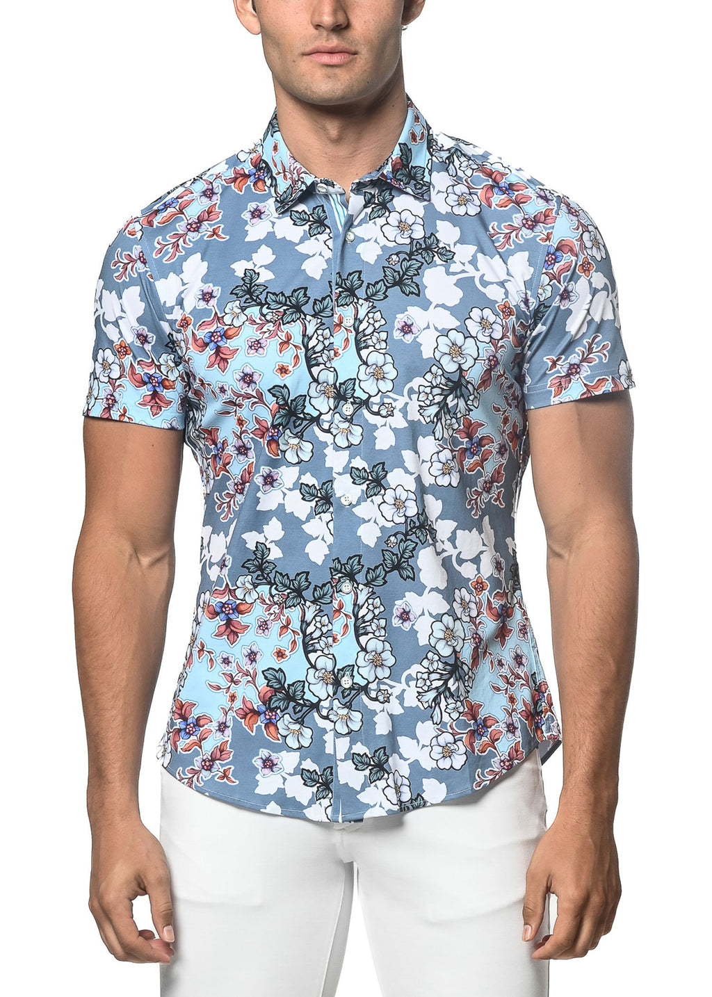 ORCHIDS PRINT STRETCH KNIT SHIRT