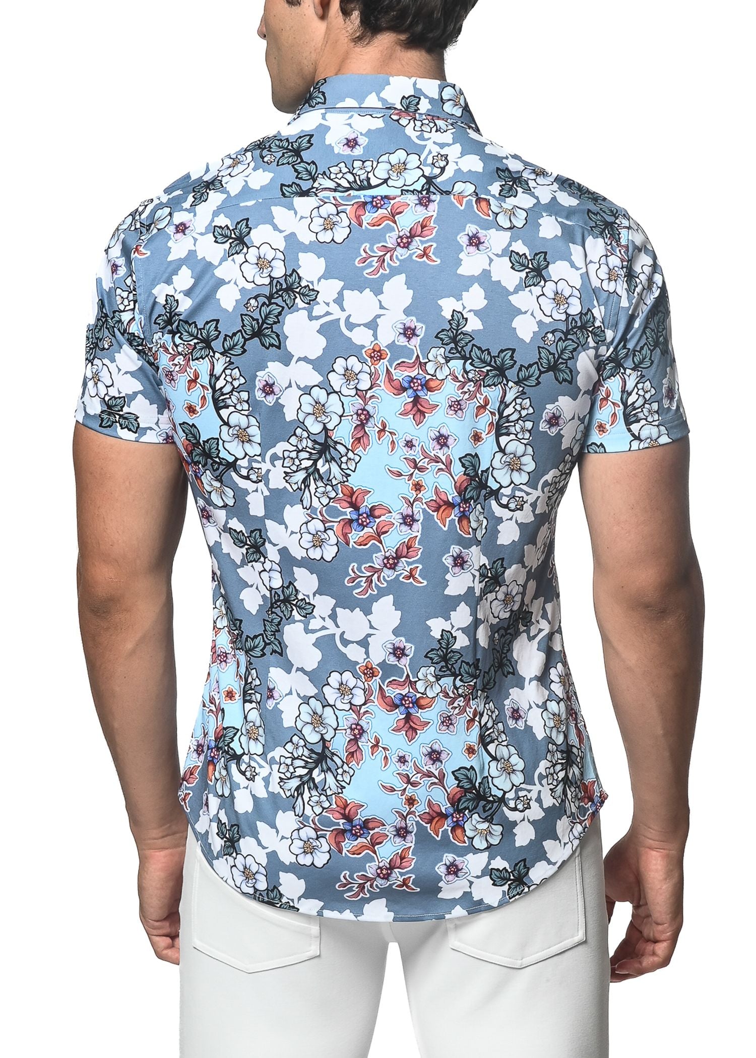 ORCHIDS PRINT STRETCH KNIT SHIRT