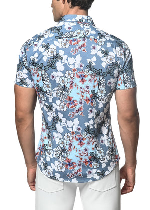 ORCHIDS PRINT STRETCH KNIT SHIRT