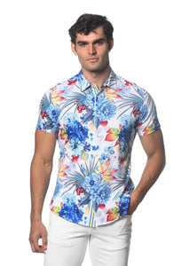 TROPICS PRINT STRETCH KNIT SHIRT