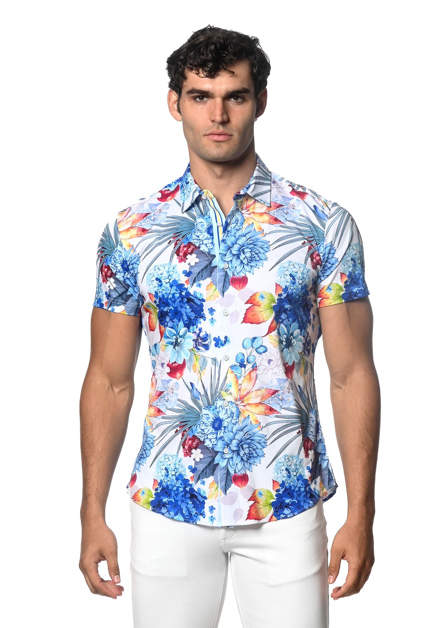 TROPICS PRINT STRETCH KNIT SHIRT