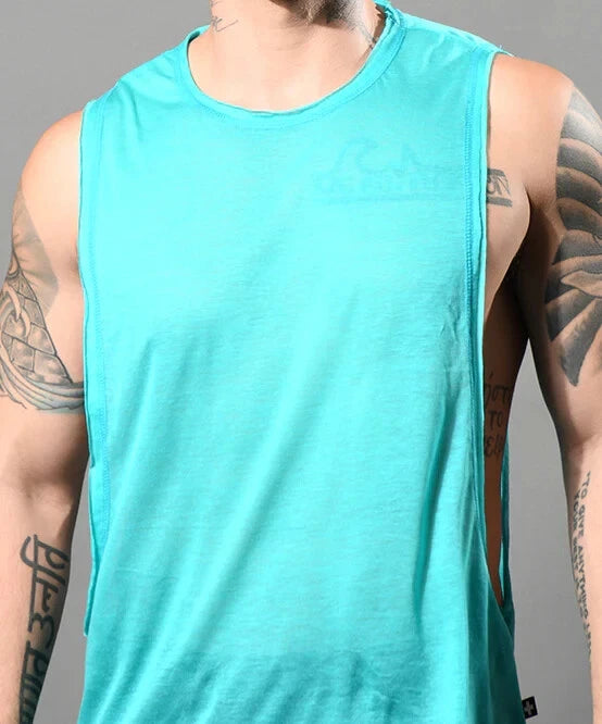 SHEER BURNOUT SLUT CUT TANK - TEAL