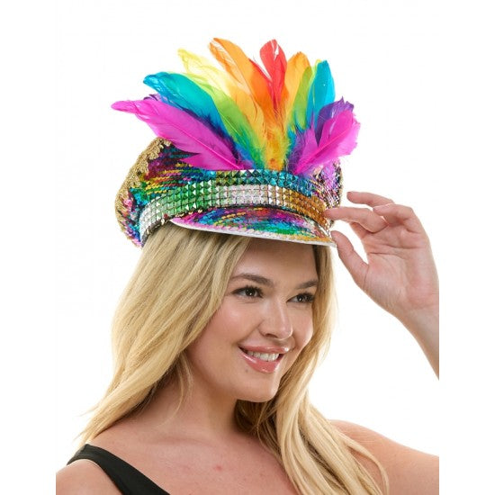 SEQUIN FESTIVAL HAT W/ FEATHERS