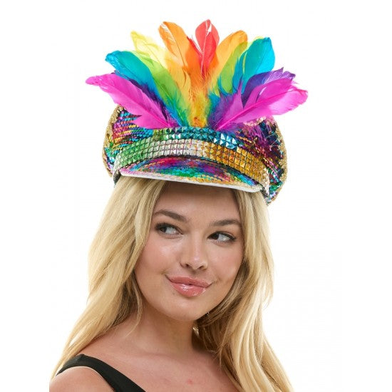 SEQUIN FESTIVAL HAT W/ FEATHERS