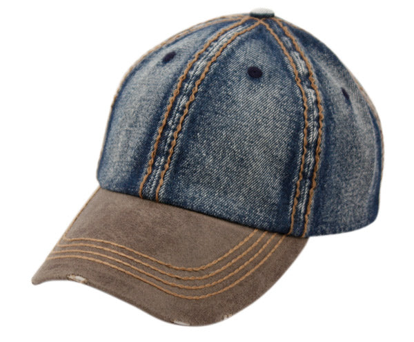 DISTRESSED WASHED DENIM TWO TONE CAP